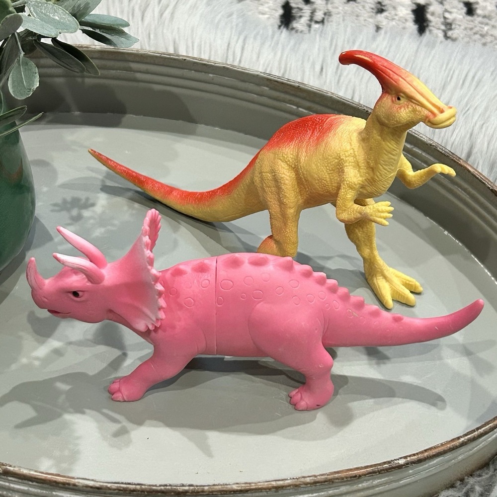 Ankyo Dinosaur Figures Lot Of Two Plastic Toys Triceratops - Parasaurolophus